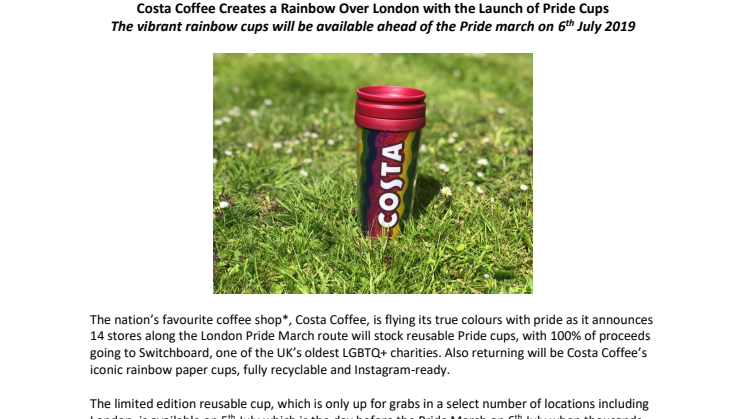Costa Coffee Creates a Rainbow Over London with the Launch of Pride Cups