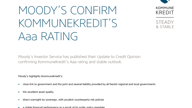 Moody’s confirms KommuneKredit’s Aaa rating