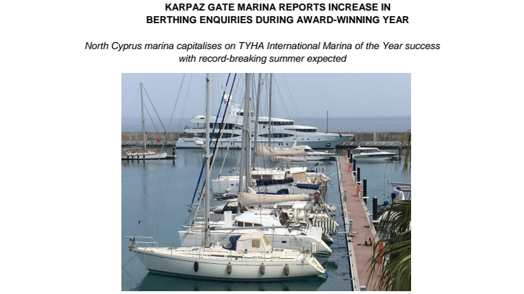 Karpaz Gate Marina: Karpaz Gate Marina Reports Increase in Berthing Enquiries During Award-Winning Year