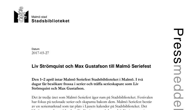 Liv Strömquist och Max Gustafson till Malmö Seriefest