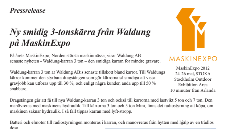 Ny smidig 3-tonskärra från Waldung på MaskinExpo