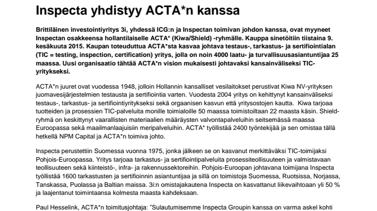 Inspecta yhdistyy ACTA*n kanssa
