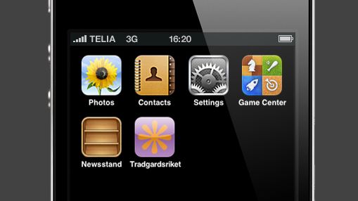 Appen "Trädgårdsriket" laddas ner från Appstore och har en stiliseras gul solros som ikon.