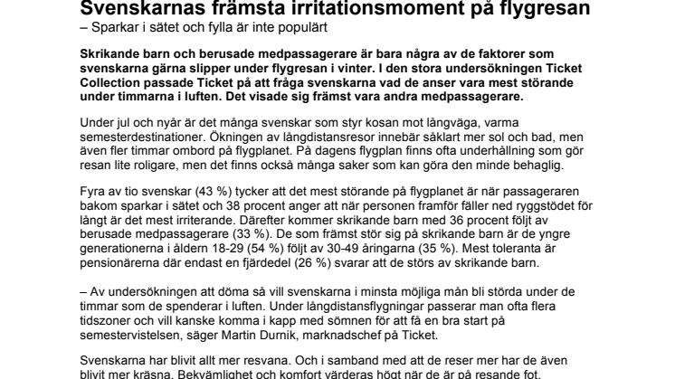 Svenskarnas främsta irritationsmoment på flygresan – Sparkar i sätet och fylla är inte populärt