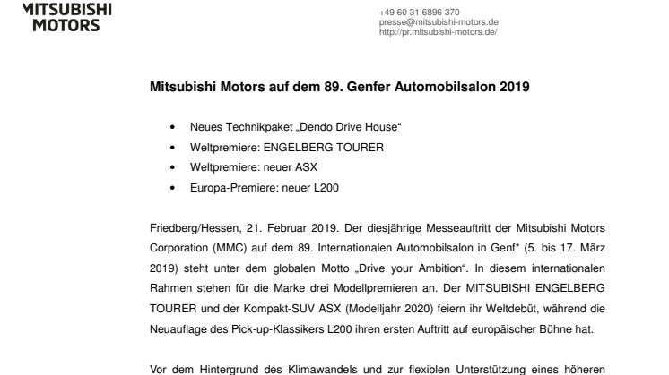 Mitsubishi Motors auf dem 89. Genfer Automobilsalon 2019