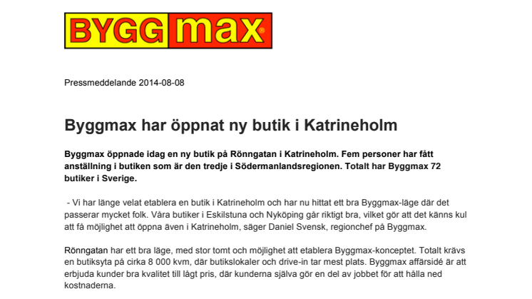 Byggmax har öppnat ny butik i Katrineholm