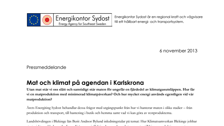Mat och klimat på agendan i Karlskrona