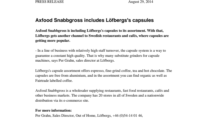 Axfood Snabbgross includes Löfbergs's capsules