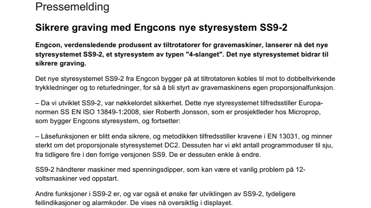 Sikrere graving med Engcons nye styresystem SS9-2