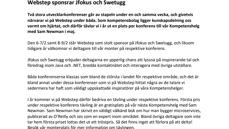 Webstep sponsrar Jfokus och Swetugg
