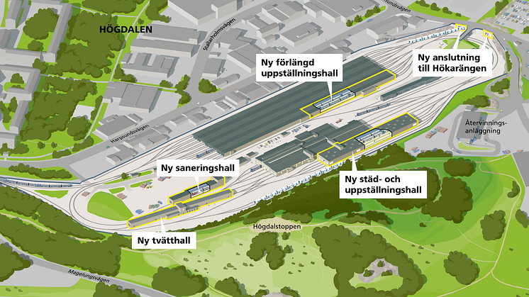 Så här kommer den nya Högdalsdepån att se ut: Bild: Region Stockholm