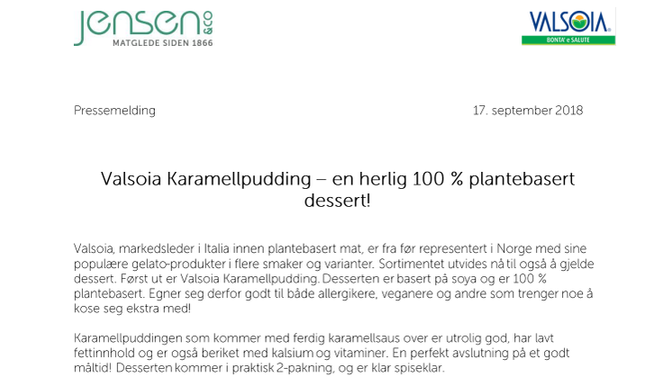 Valsoia Karamellpudding – en herlig 100 % plantebasert dessert!