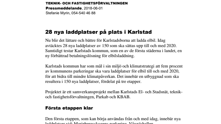 28 nya laddplatser på plats i Karlstad