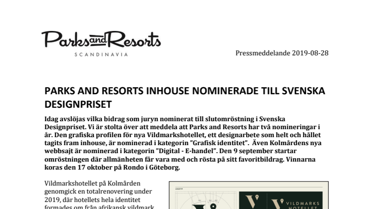 Parks and Resorts inhouse nominerade till Svenska Designpriset