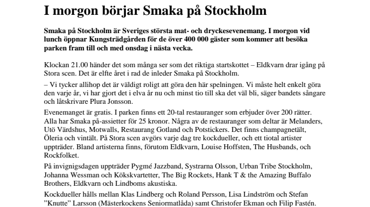 I morgon börjar Smaka på Stockholm 