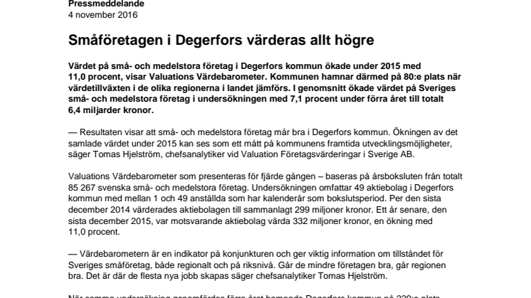 Värdebarometern 2015 Degerfors kommun