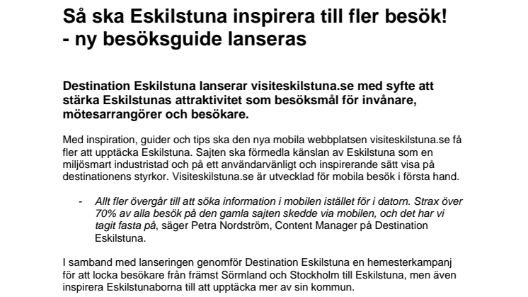 Så ska Eskilstuna inspirera till fler besök!  - ny besöksguide lanseras 