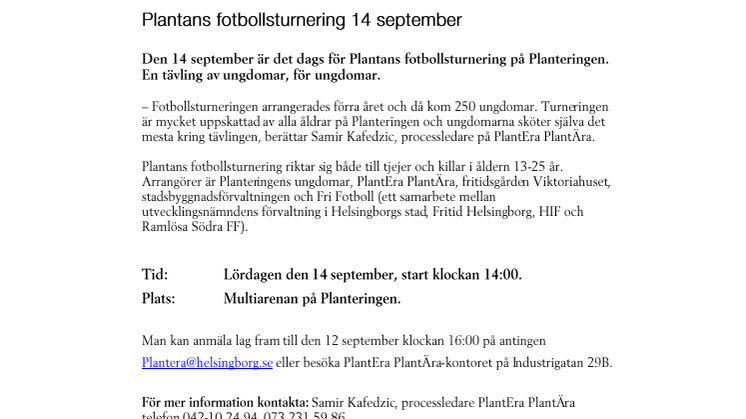 Plantans fotbollsturnering 14 september
