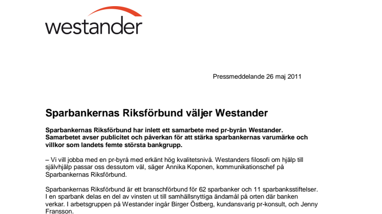 Sparbankernas Riksförbund väljer Westander 