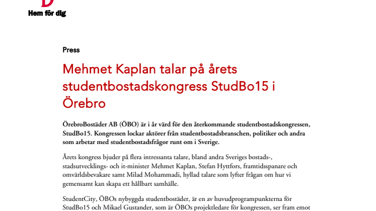 Mehmet Kaplan talar på årets studentbostadskongress StudBo15 i Örebro