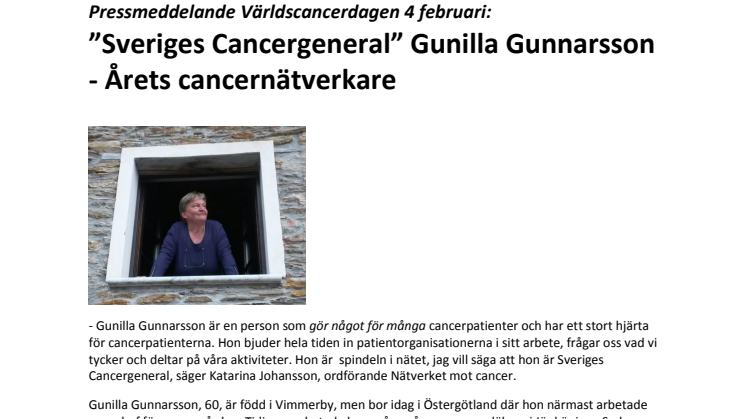 ”Sveriges Cancergeneral” Gunilla Gunnarsson - Årets cancernätverkare