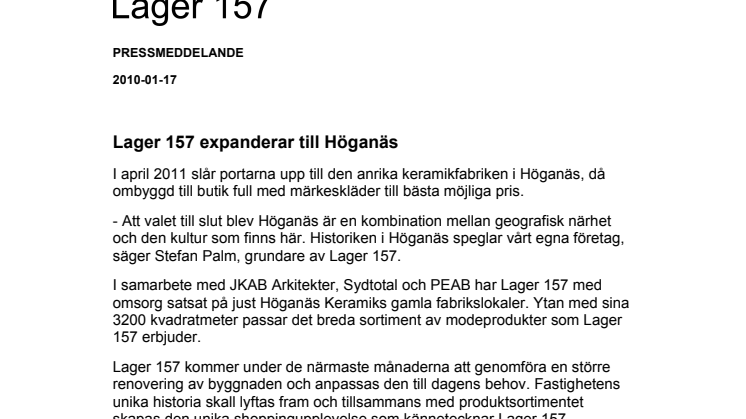 Lager 157 expanderar till Höganäs