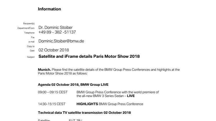 Satellite and iFrame details Paris Motor Show 2018