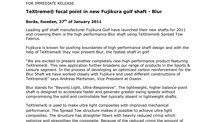 TeXtreme® focal point in new Fujikura golf shaft - Blur