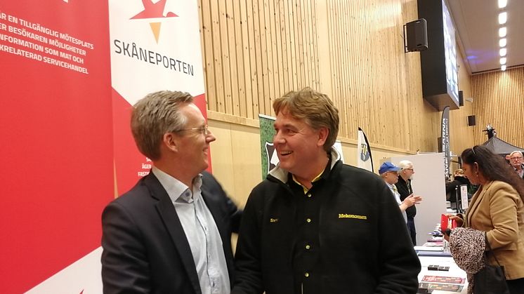 Andreas Meyer, Skåneporten (t.v.) och Stefan Bevenmark, Mekonomen (t.h.) under Örkelljunga Träffas.