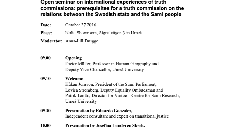Program för seminarium den 27 oktober 2016