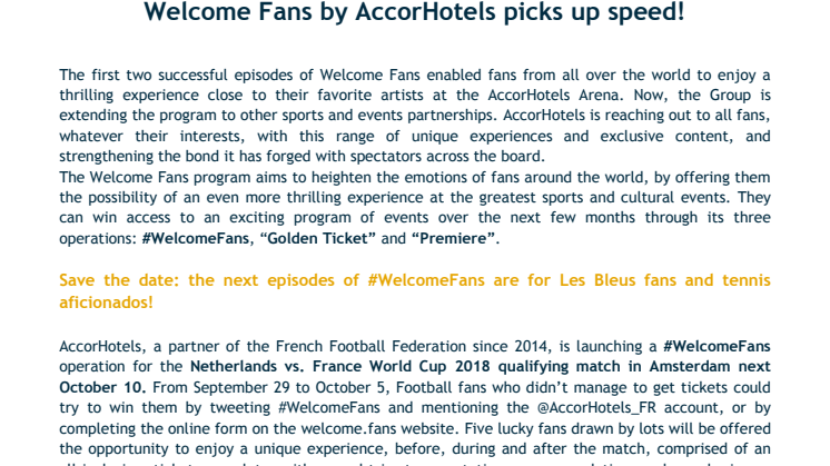 Press Release - Welcome Fans by AccorHotels