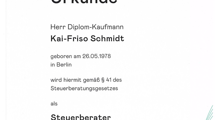 Kai-Friso Schmidt ist jetzt Steuerberater