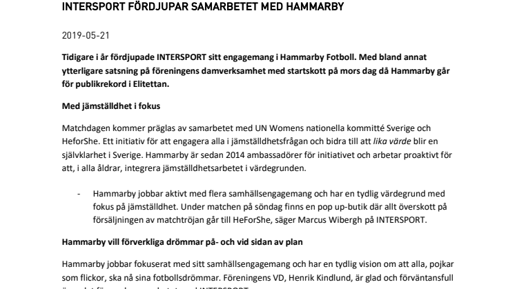 INTERSPORT fördjupar samarbetet med Hammarby