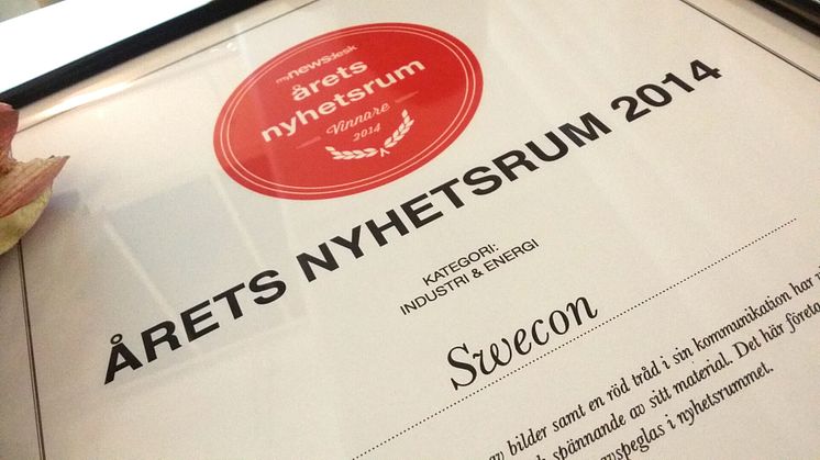 Swecon Anläggningsmaskiner vinnare av Årets Nyhetsrum 2014