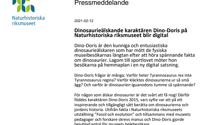 Dinosaurieälskande karaktären Dino-Doris på Naturhistoriska riksmuseet blir digital 