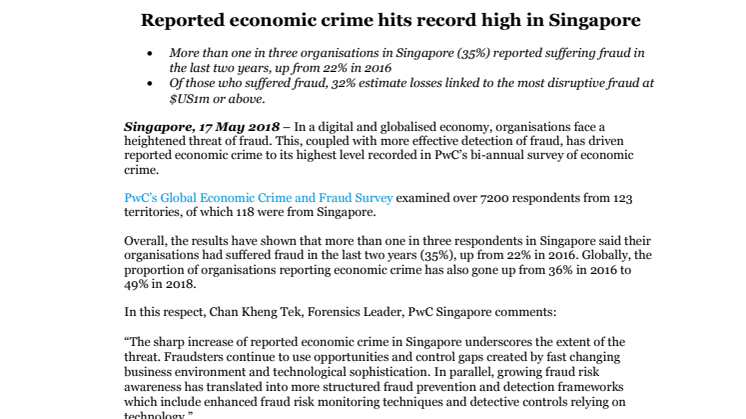Reported economic crime hits record high in Singapore