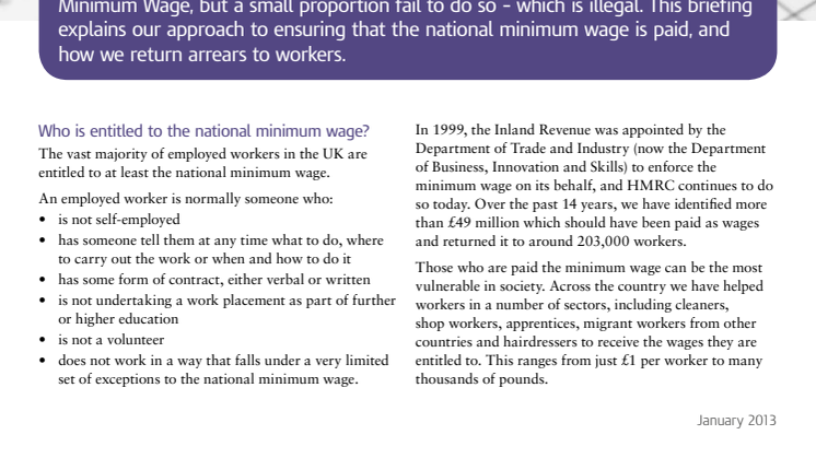 HMRC Briefing - Enforcing the National Minimum Wage