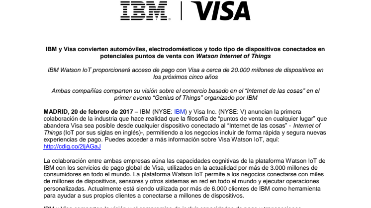  IBM y Visa convierten automóviles, electrodomésticos y todo tipo de dispositivos conectados en potenciales puntos de venta con Watson Internet of Things