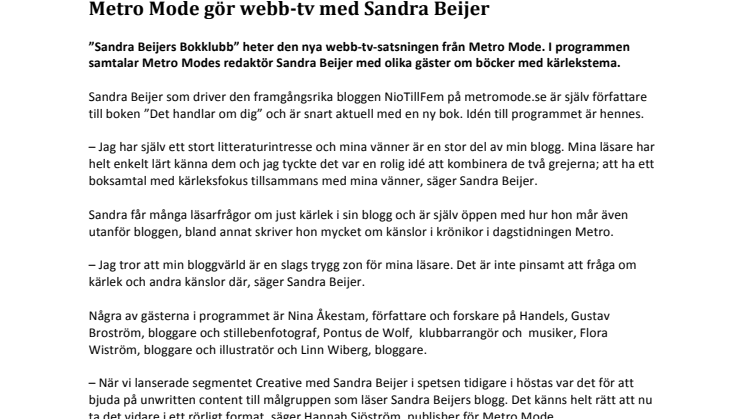 Metro Mode gör webb-tv med Sandra Beijer 