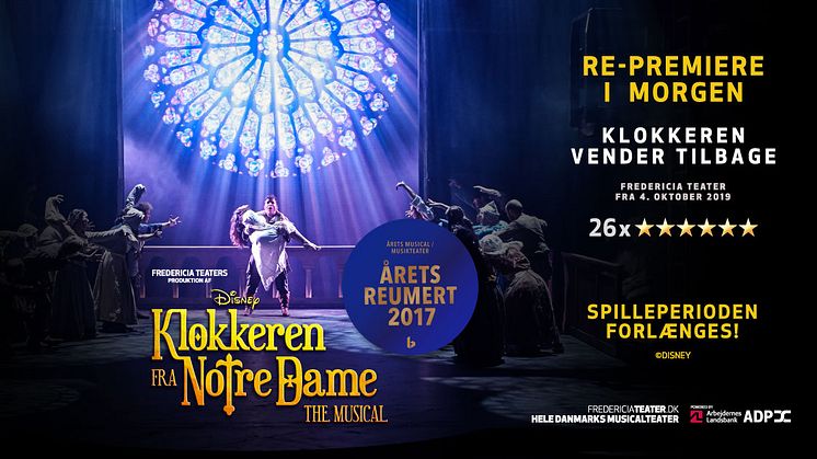 Fredericia Teater forlænger igen spilleperioden på Disneys KLOKKEREN FRA NOTRE DAME forud for repremiere