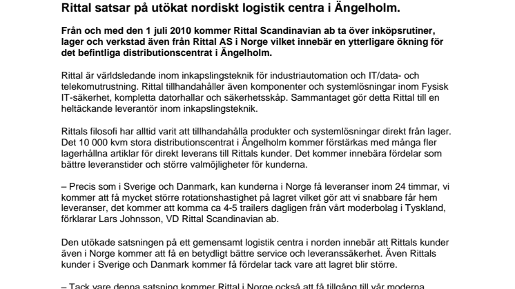 Rittal satsar på utökat nordiskt logistik centra i Ängelholm