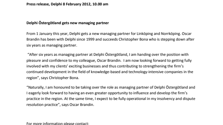 Delphi Östergötland gets new managing partner