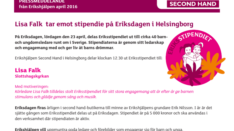 Lisa Falk får Eriksstipendiet i Helsingborg