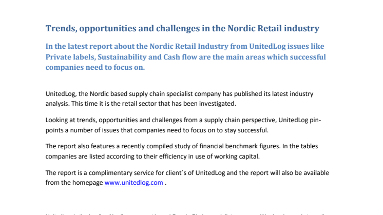 Trends, opportunities and challenges in the Nordic Retail industry 