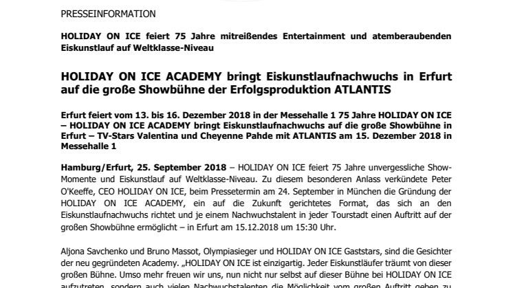 HOLIDAY ON ICE ACADEMY bringt Eiskunstlaufnachwuchs in Erfurt auf die große Showbühne der Erfolgsproduktion ATLANTIS