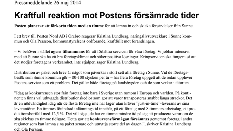 Kraftfull reaktion mot Postens försämrade tider