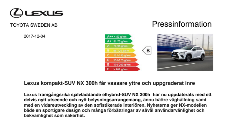 Lexus kompakt-SUV NX 300h får vassare yttre och uppgraderat inre 