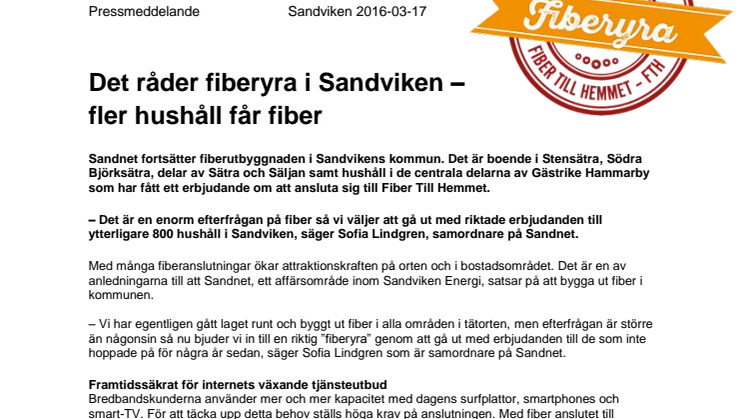 Det råder fiberyra i Sandviken – fler hushåll får fiber