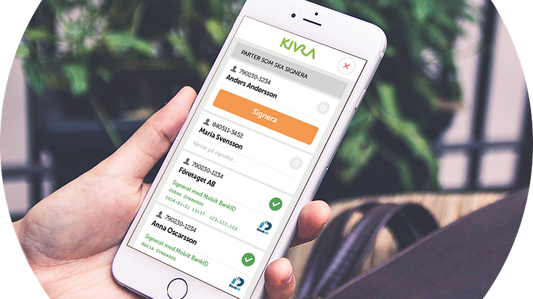 Kivra lanserar en gratis signeringstjänst där avtal mm. signeras med Mobilt BankID