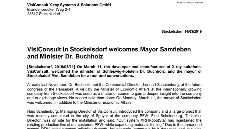 VisiConsult in Stockelsdorf welcomes Mayor Samtleben and Minister Dr. Buchholz